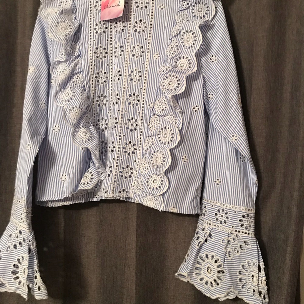 New Cotton Striped Blue Rear Zipper Top. - Picture 3 of 6